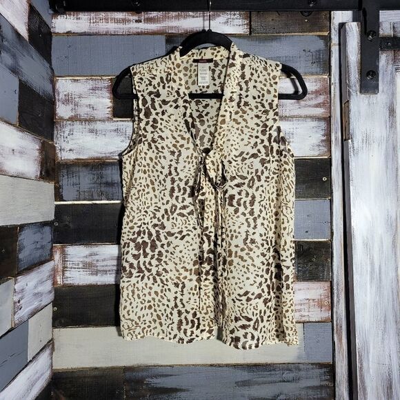 Mark. Animal Print Tie Infront Button Up Tanktop - Picture 2 of 7